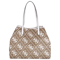 Guess Shopper Vikky Large Tote Latte Logo White