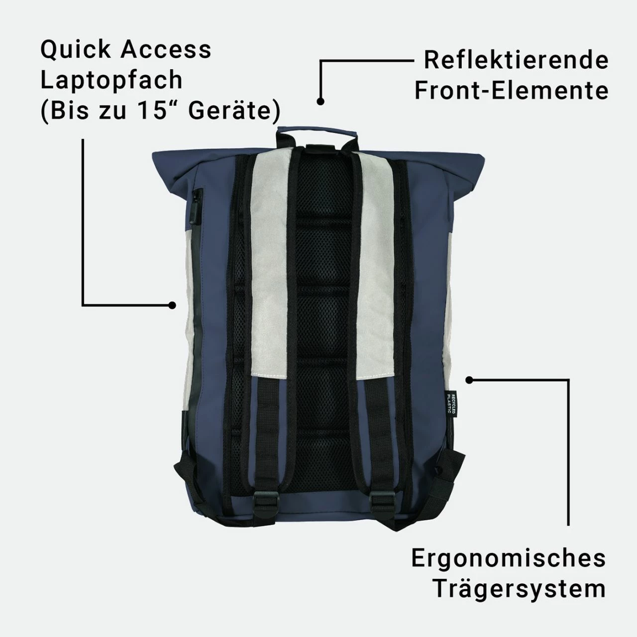 OAK25 Rucksack Reflective Rolltop 22l Navy/blau + Silber 8 OAK25 Rucksack Reflective Rolltop 22l Navy/blau + Silber – Bild 6