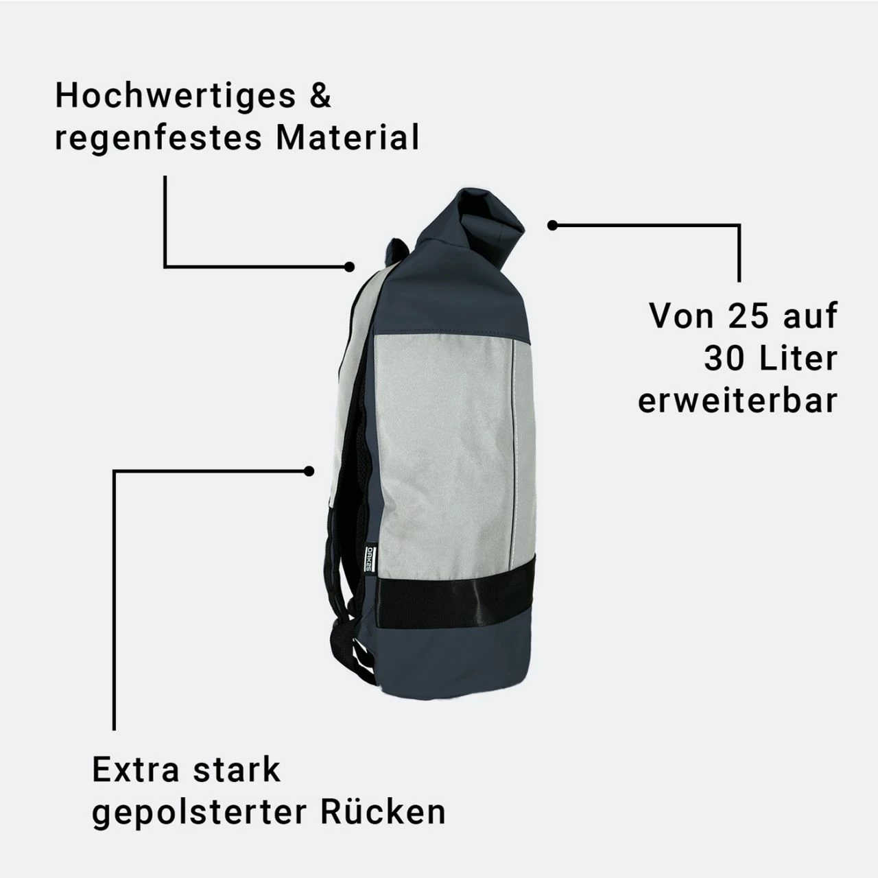 OAK25 Rucksack Reflective Rolltop 22l Navy/blau + Silber 9 OAK25 Rucksack Reflective Rolltop 22l Navy/blau + Silber – Bild 7